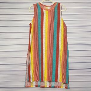 Swimwear Bathing Suit COVER UP Sleeveless Stripes  Side Slit Women's Top -Size L